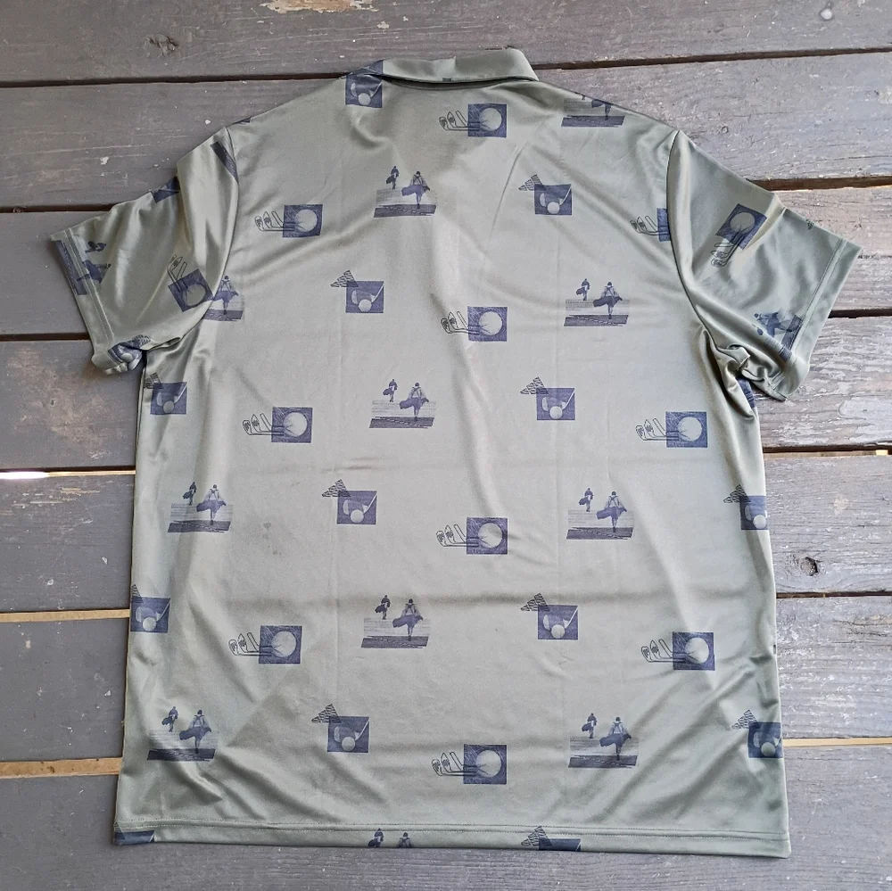 Adidas Mens Allover Printed Polo Shirt Golf Olive Green Graphic Shirt Size 2XL - Picture 12 of 12